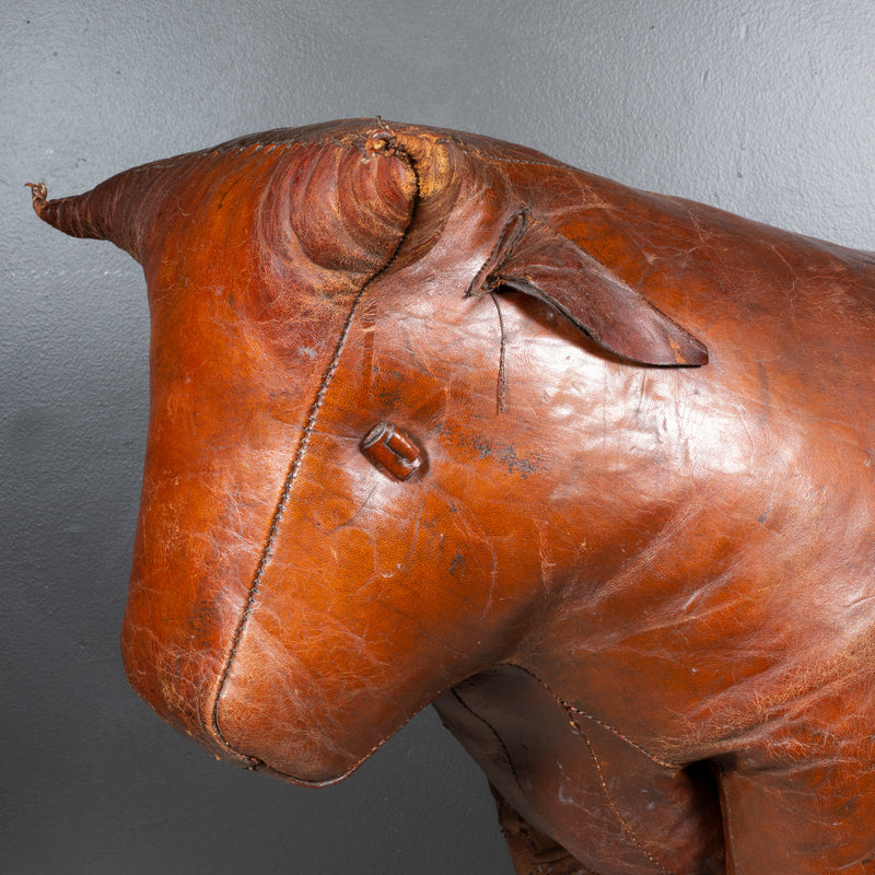 Large Dimitri Omersa for Abercrombie & Fitch Leather Bull Footstool/Ottoman c.1960