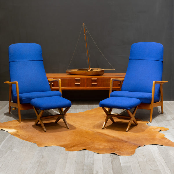 Pair of Midcentury Folke Ohlsson for DUX Reclining Lounge Chairs and Adjustable Ottomans c.1960
