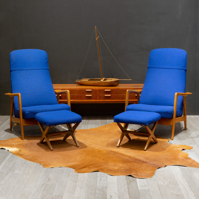 Pair of Midcentury Folke Ohlsson for DUX Reclining Lounge Chairs and Adjustable Ottomans c.1960