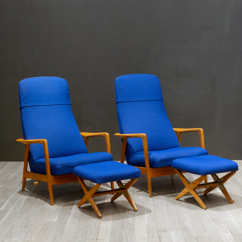 Pair of Midcentury Folke Ohlsson for DUX Reclining Lounge Chairs and Adjustable Ottomans c.1960