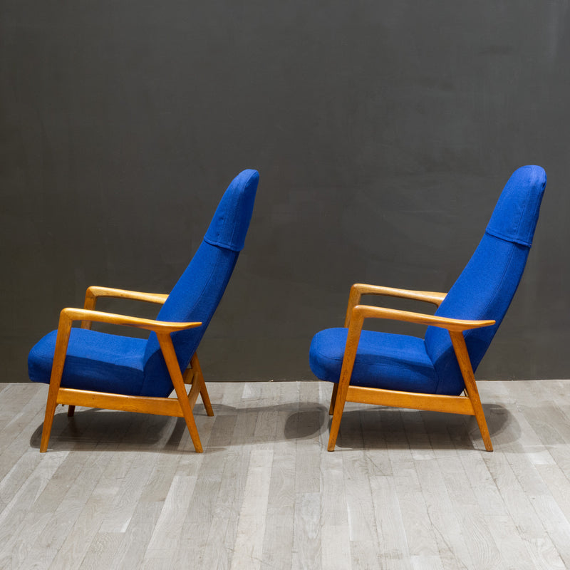 Pair of Midcentury Folke Ohlsson for DUX Reclining Lounge Chairs and Adjustable Ottomans c.1960