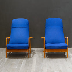 Pair of Midcentury Folke Ohlsson for DUX Reclining Lounge Chairs and Adjustable Ottomans c.1960