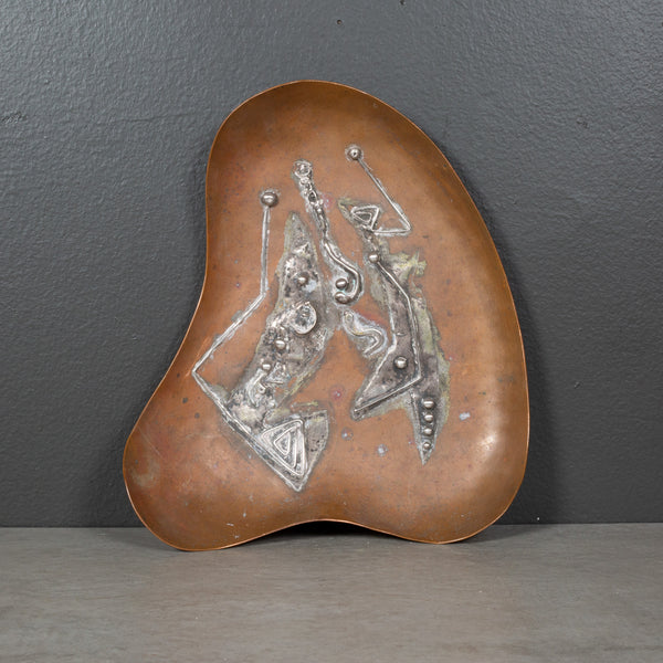 Mid-century Copper and Silver Applique Dish c.1960
