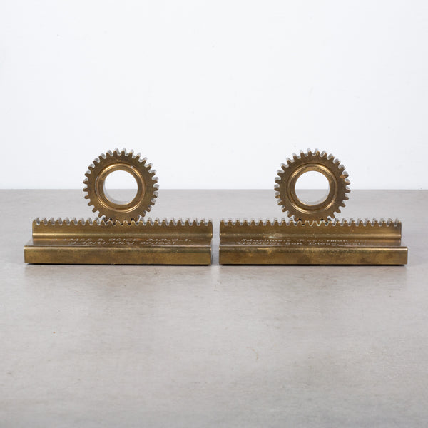 Mid-century Solid Bronze Engraved Gear Bookends c.1961