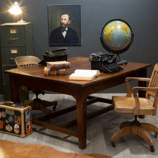 Early 20th c. Large Tiger Oak Partner's Desk c.1930