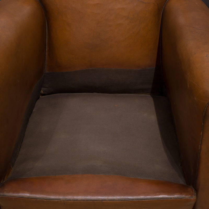 Pair of French Petite Rollback Sheep Hide Club Chairs c.1940