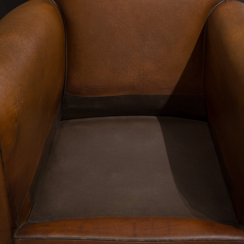 Pair of French Petite Rollback Sheep Hide Club Chairs c.1940