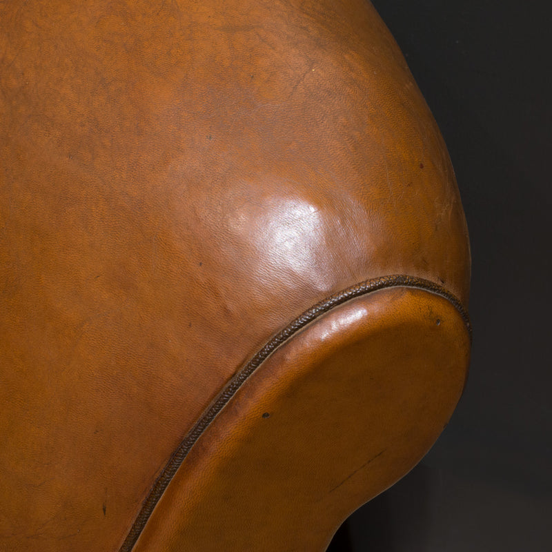 Pair of French Petite Rollback Sheep Hide Club Chairs c.1940
