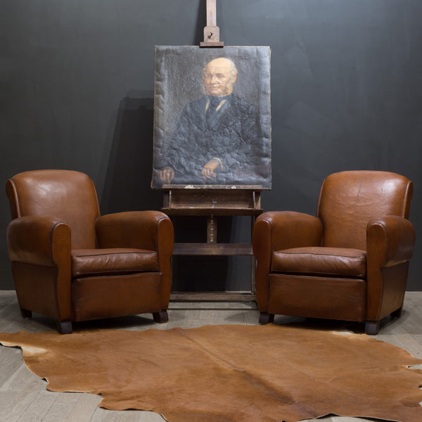 Pair of French Petite Rollback Sheep Hide Club Chairs c.1940