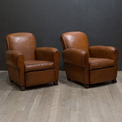 Pair of French Petite Rollback Sheep Hide Club Chairs c.1940