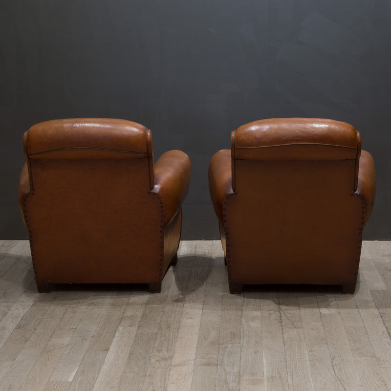 Pair of French Petite Rollback Sheep Hide Club Chairs c.1940