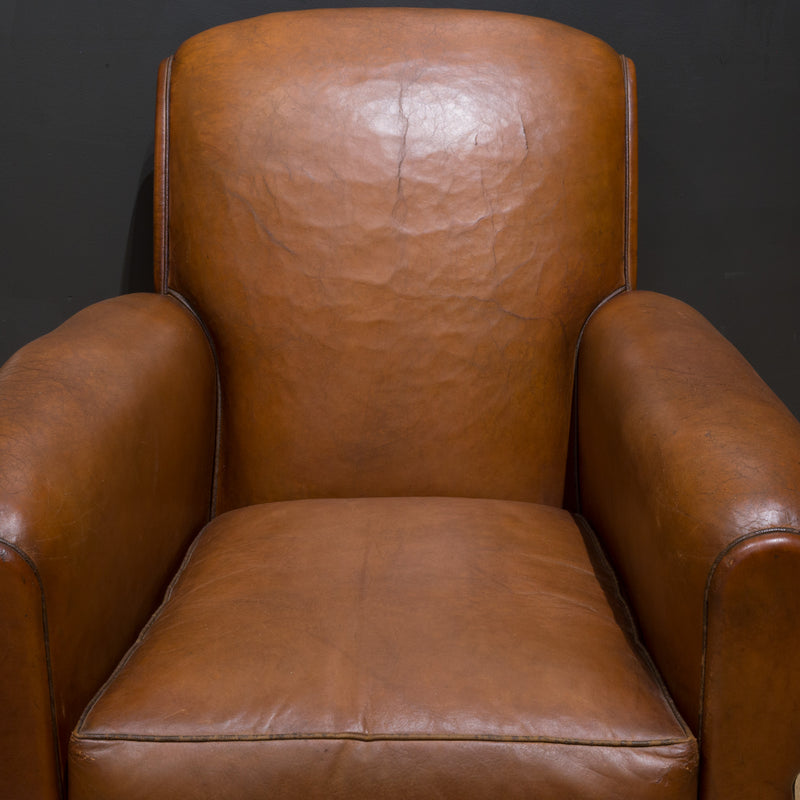 Pair of French Petite Rollback Sheep Hide Club Chairs c.1940