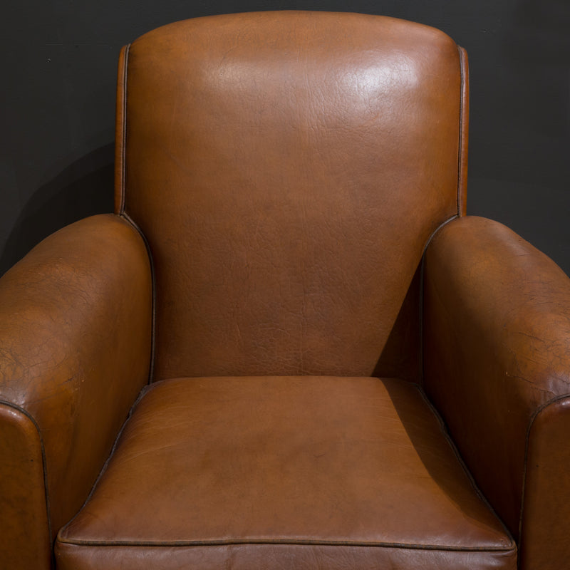 Pair of French Petite Rollback Sheep Hide Club Chairs c.1940