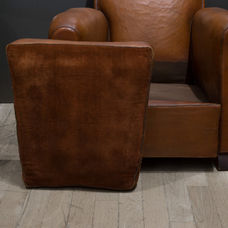 Pair of French Petite Rollback Sheep Hide Club Chairs c.1940