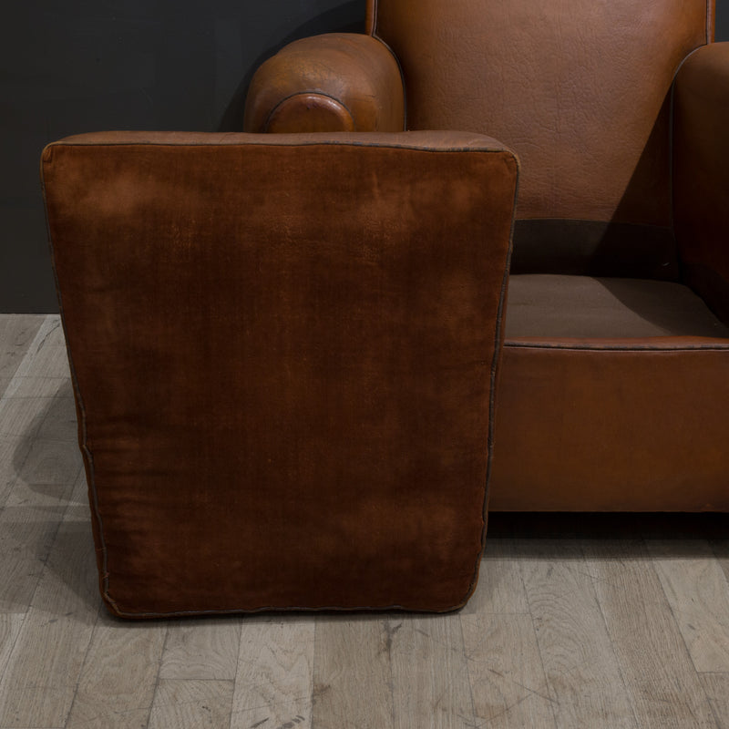 Pair of French Petite Rollback Sheep Hide Club Chairs c.1940