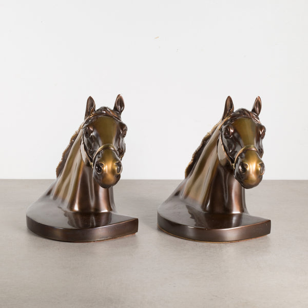 Vintage Brass Plated Horse Head Bookends c.1950