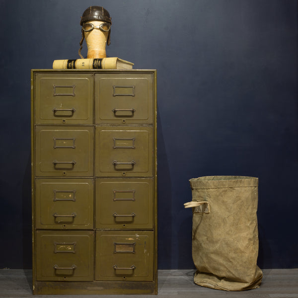 Army Green Steel Double File Cabinet c.1940
