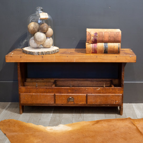Small Woodworker's Bench with Three Drawers and Bottom Tool Tray  c.1920-1940