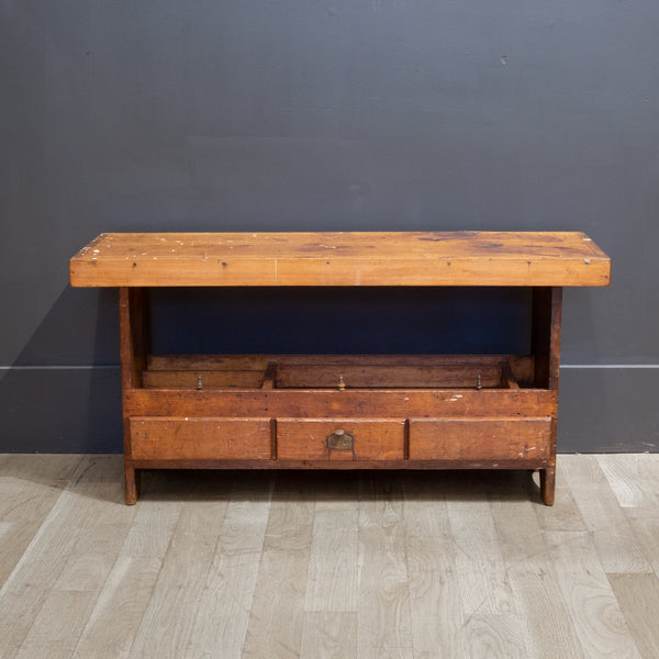 Small Woodworker's Bench with Three Drawers and Bottom Tool Tray  c.1920-1940