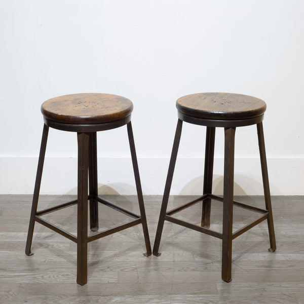 Pair of Steel and Walnut Counter Stools