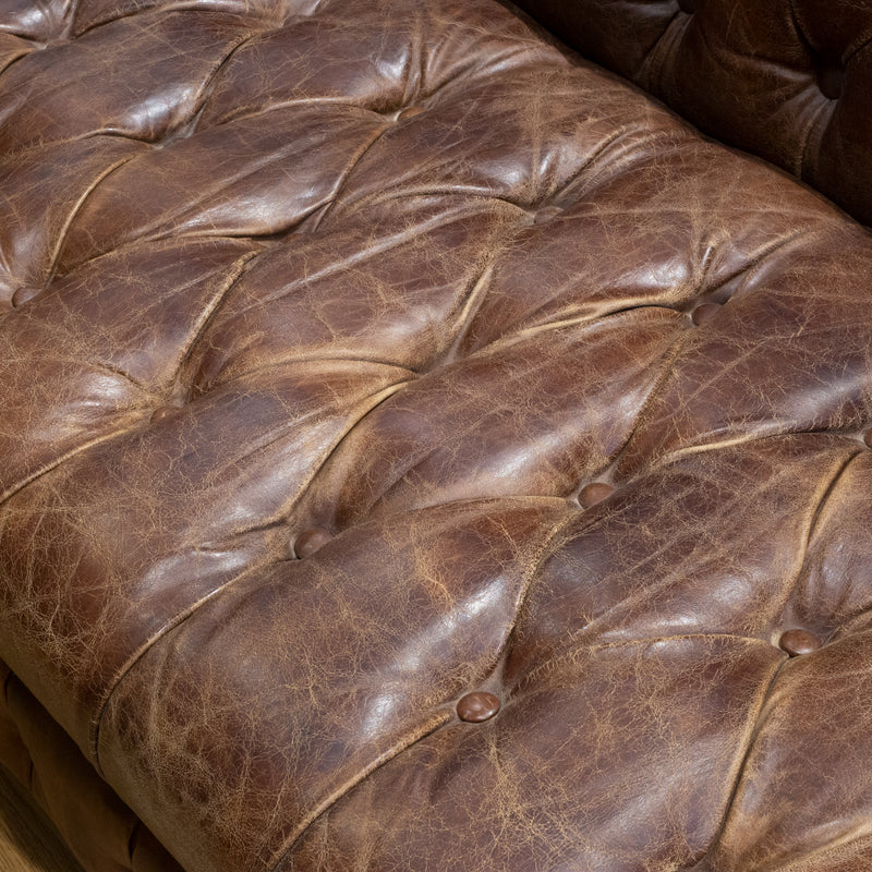 Timothy Oulton Westminster Leather Button Sofa in Vintage Cigar