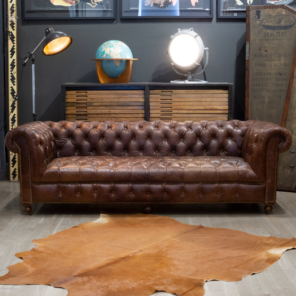 Timothy Oulton Westminster Leather Button Sofa in Vintage Cigar