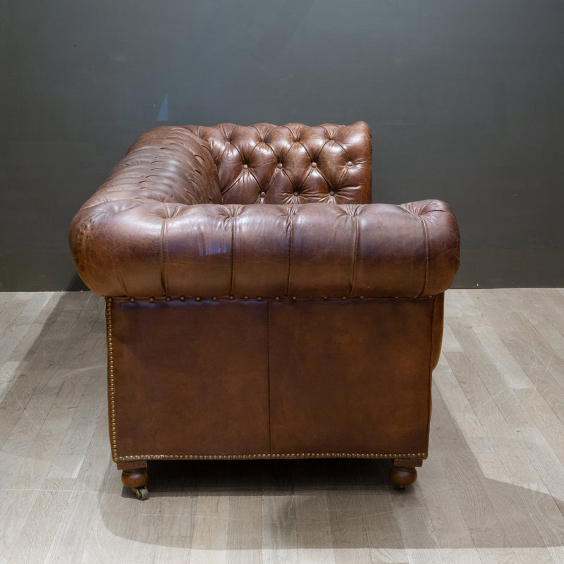 Timothy Oulton Westminster Leather Button Sofa in Vintage Cigar