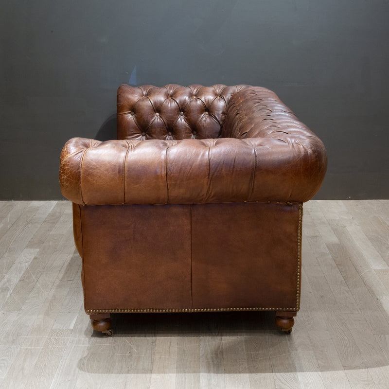Timothy Oulton Westminster Leather Button Sofa in Vintage Cigar
