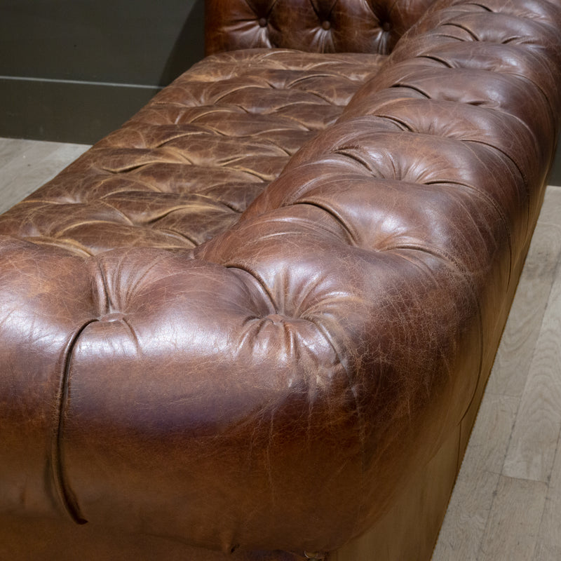 Timothy Oulton Westminster Leather Button Sofa in Vintage Cigar