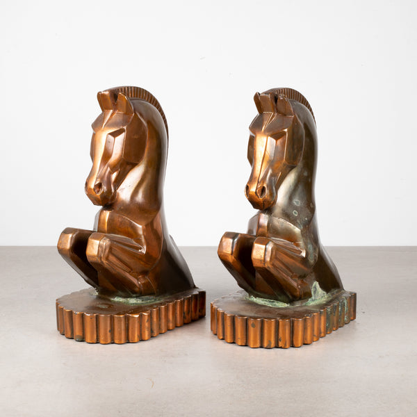 Oversize Art Deco Bronze Plated Trojan Horse Bookends by Champion Products c.1930
