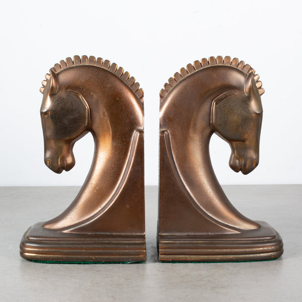 Bronze Plated Machine Age Trojan Horse Bookends by Dodge Inc. c.1930