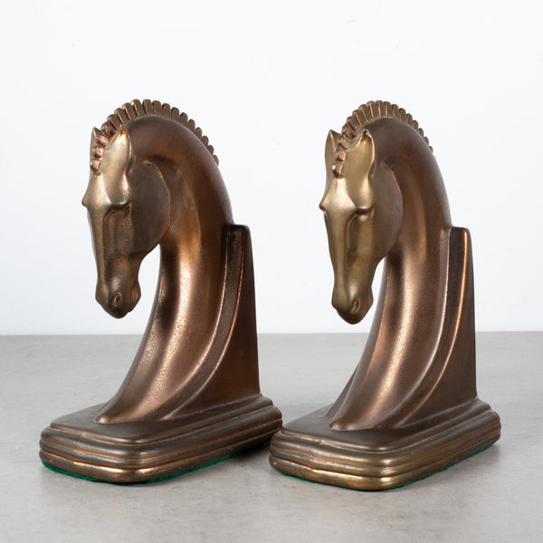 Bronze Plated Machine Age Trojan Horse Bookends by Dodge Inc. c.1930