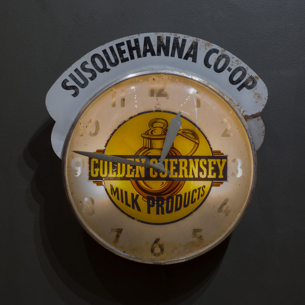 Mid-century Illuminated "Golden Guernsey Milk Products" Advertising Wall Clock c.1950