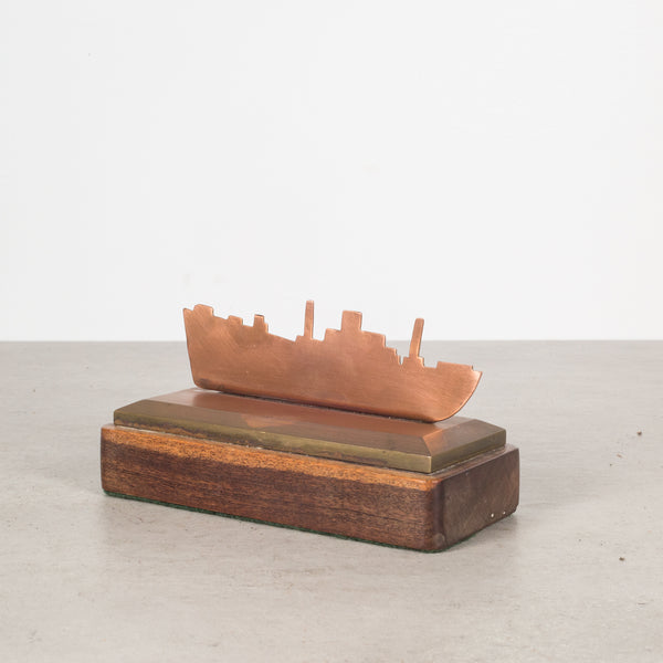 Handmade Copper and Bronze Ship Paperweight c.1940