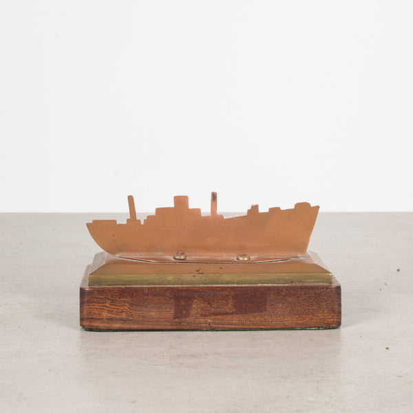 Handmade Copper and Bronze Ship Paperweight c.1940