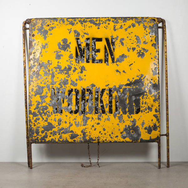 Distressed A Frame Metal "Men Working" Road Sign c.1930