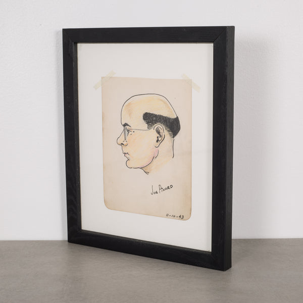 World War Era Sketched Profile of Man Title "Joe Pinard" by J. Thomas c.1943