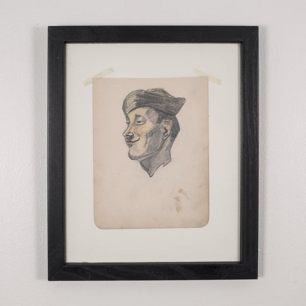 World War Era Sketched Profile of Sailor by J. Thomas c.1940