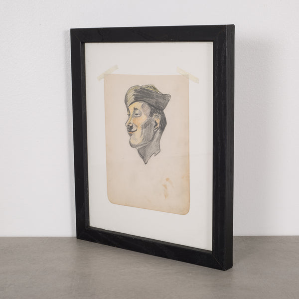 World War Era Sketched Profile of Sailor by J. Thomas c.1940