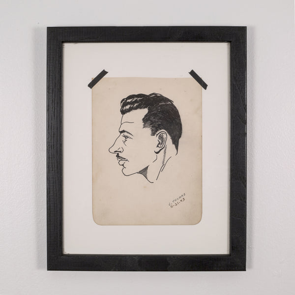 World War Era Sketched Profile of Man by J. Thomas c.1943