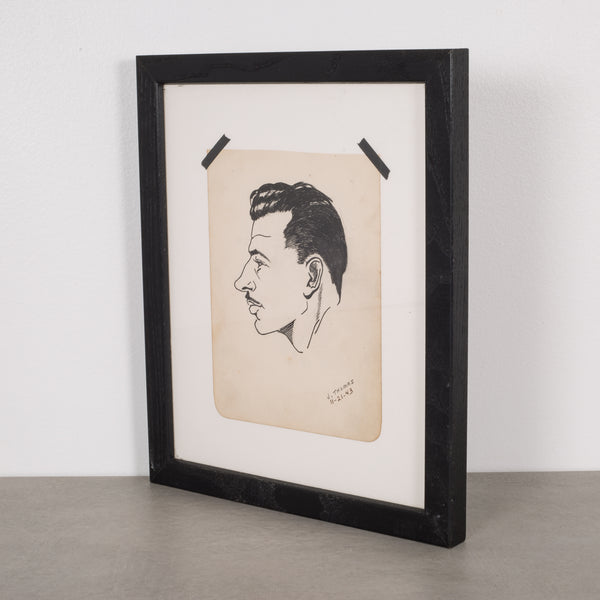 World War Era Sketched Profile of Man by J. Thomas c.1943