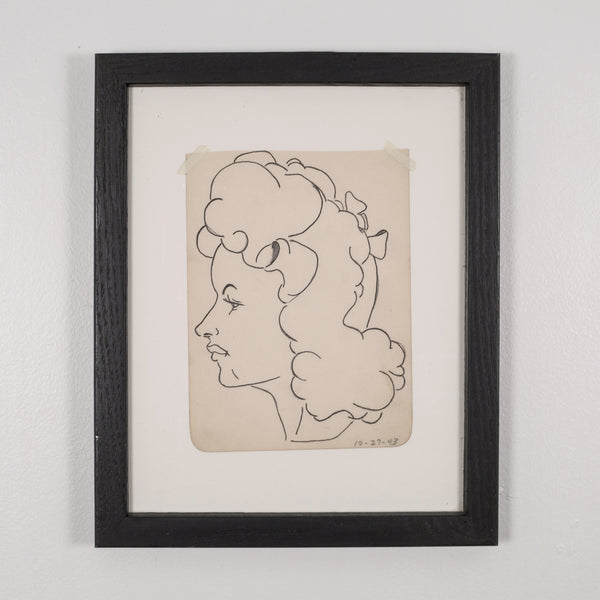 World War Era Sketched Profile of Woman by J. Thomas c.1943