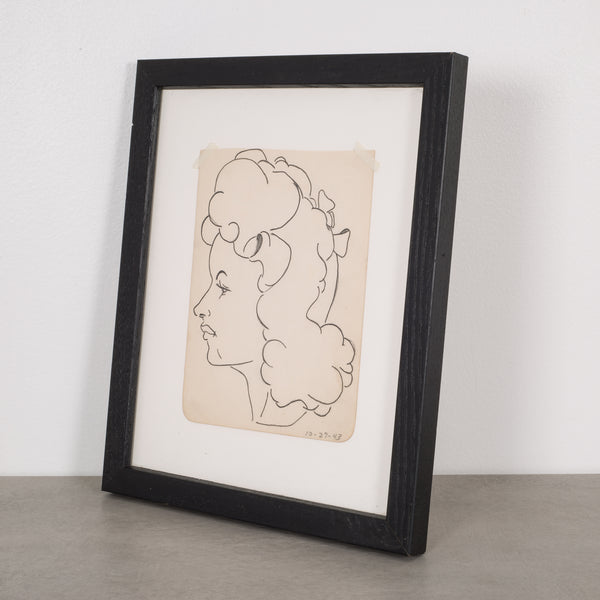 World War Era Sketched Profile of Woman by J. Thomas c.1943