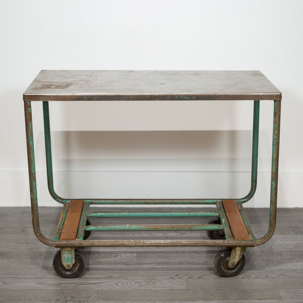 Early 20th c. Steel and Wood Factory Rolling Cart c.1940