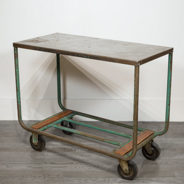 Early 20th c. Steel and Wood Factory Rolling Cart c.1940