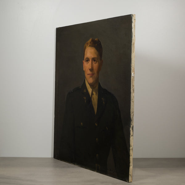 Untitled Oil on Canvas Portrait of WWii Serviceman c.1940